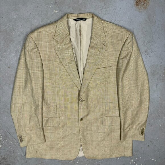 Coppley Ermenegildo Zegna Blazer Glen Check Wool Sport Coat Tan 42R - Picture 2 of 9